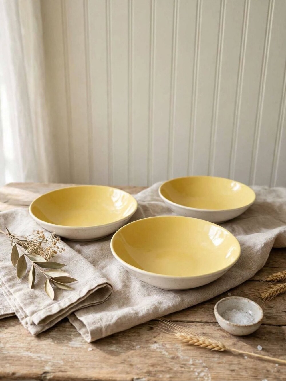 Vintage Hycroft Canada Medicine Hat Pottery Yellow Bowls (Set of 3)